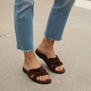 Brown Suede Women's Slide Sandals